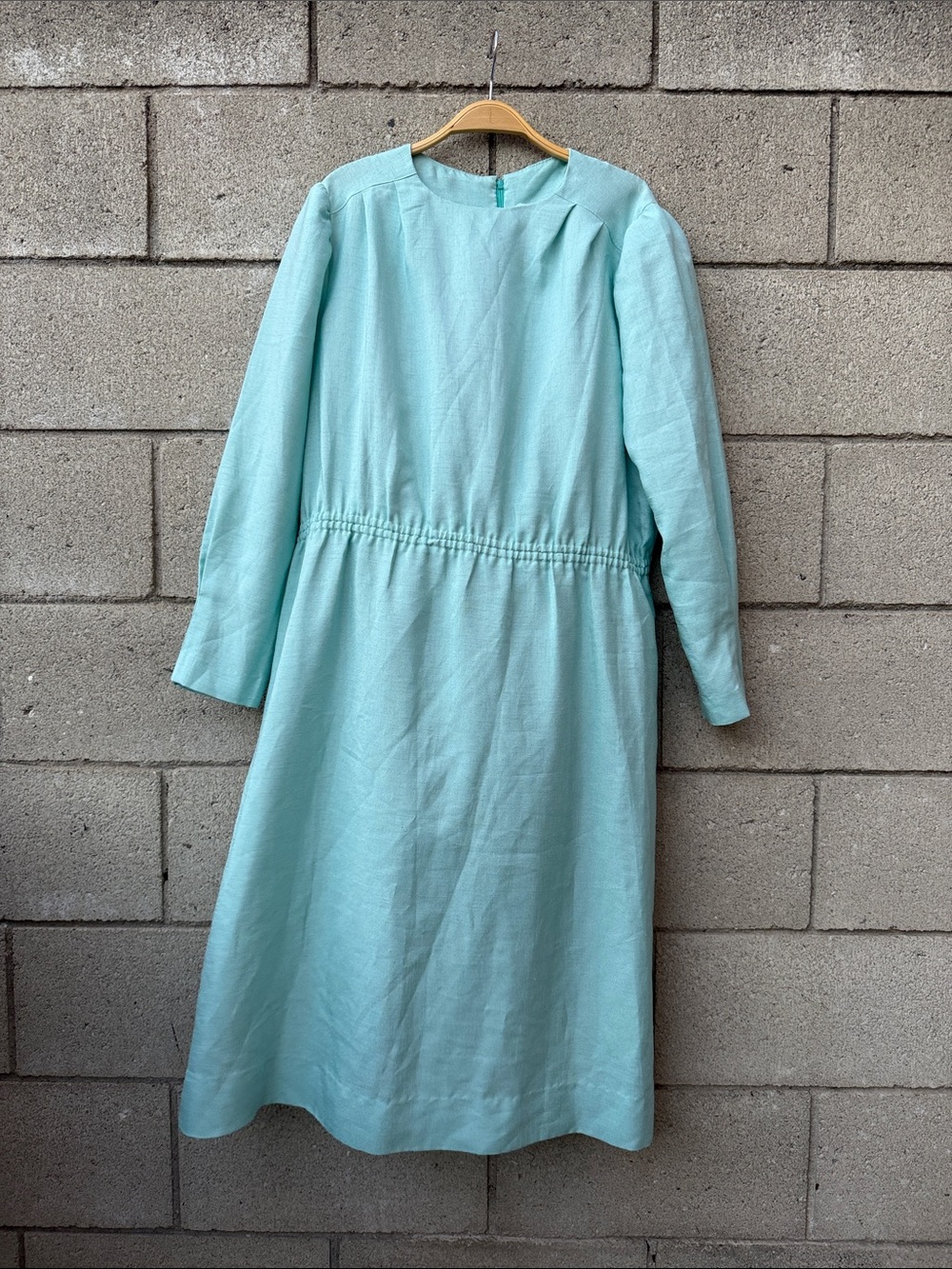 Vintage Light Aqua Long Sleeve Midi Dress